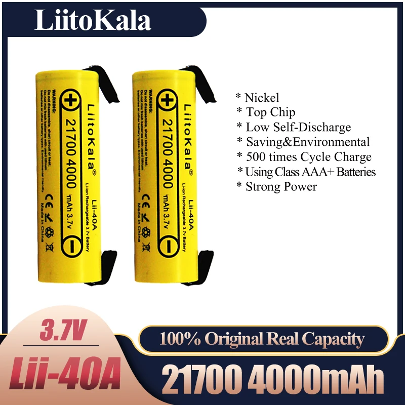 LiitoKala Lii-40A 21700 4000mAh akumulator li-ni 3.7V 40A do wysokiego rozładowania Mod / Kit 3.7V 15A moc + DIY Nicke