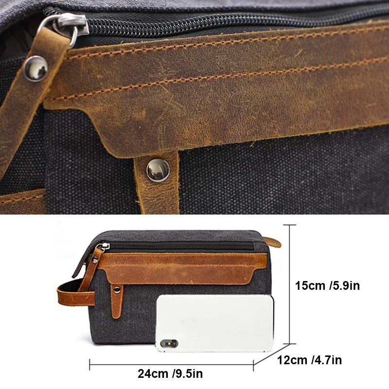 Toiletry Bag for Men Shaving Kit Bag Crazy Horse Leather Dopp Kit Travel Shaving Bag Mens Toiletry Bag Canvas