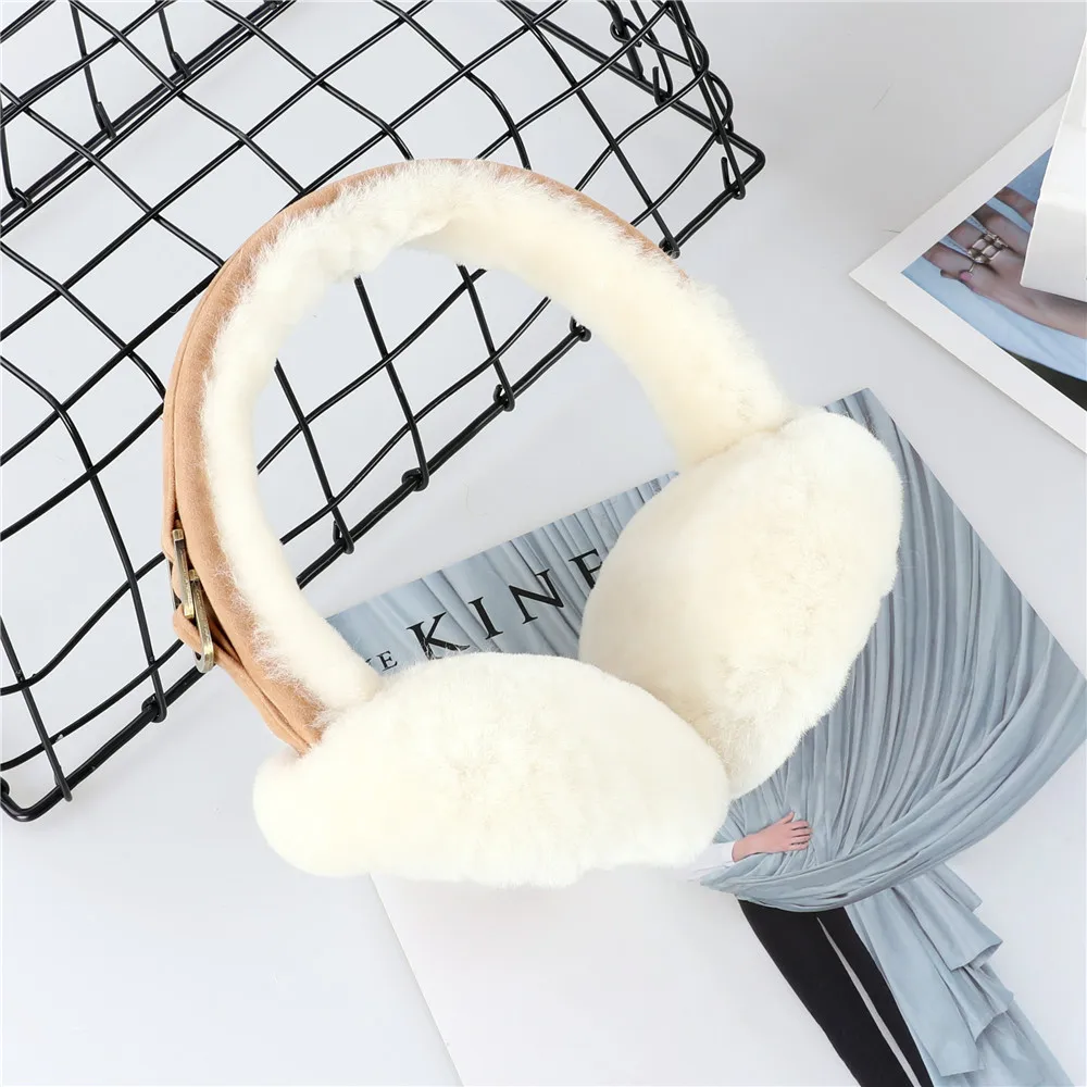 Earmuffs de lã shearling para mulheres e meninas, earflap de pelúcia unissex, hairbands quentes para senhoras, inverno