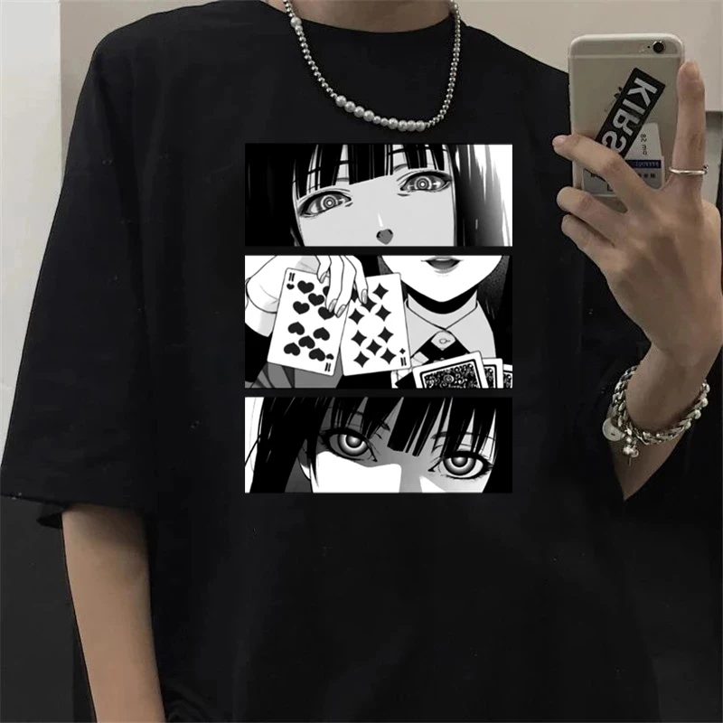 90s Japanese Anime Kakegurui T Shirt Men Kawaii Cartoon Harajuku Men Clothing Unisex Hip Hop Tops Manga Graphic Tees Male