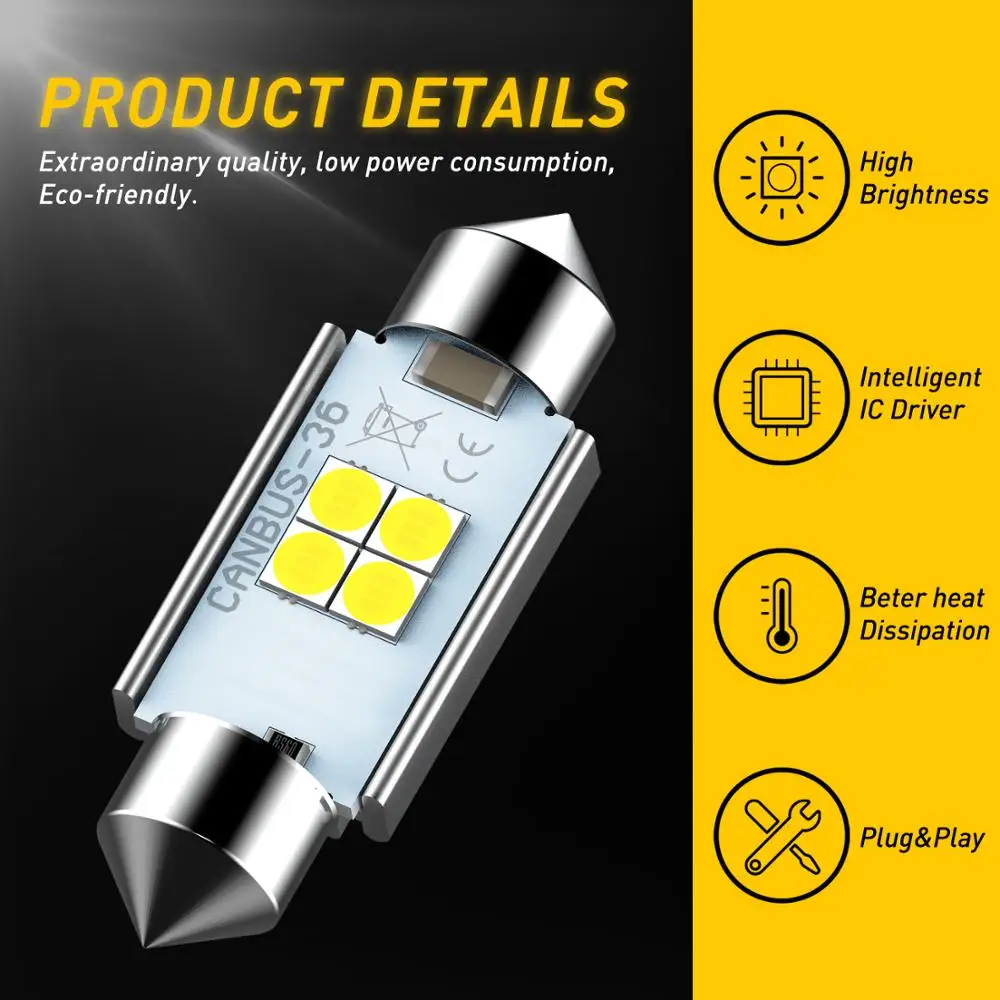AUXITO High Quality 31mm 36mm 41mm C5W C10W 3030 LED CANBUS Car Festoon Light Auto Interior Dome Lamp Reading Bulb 6000K White