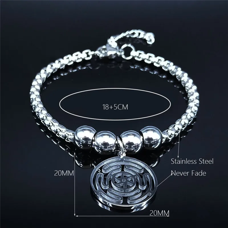 Hekate Wheel Stainless Steel Chain Bracelet Strophalos Hecate Magic Symbol Logo Charm PIN Jewelry colier femme joyas B1725-3S03