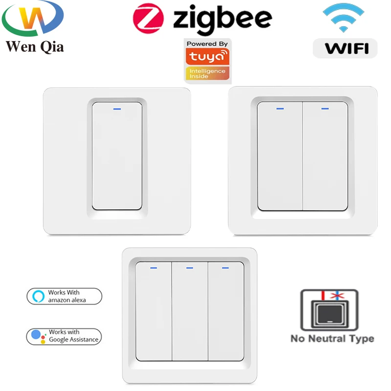 

Tuya Zigbee Switch Wifi No Neutral EU Wall Panel Push Button Switch 220V Light Switch Work with Alexa Google Home Voice Control