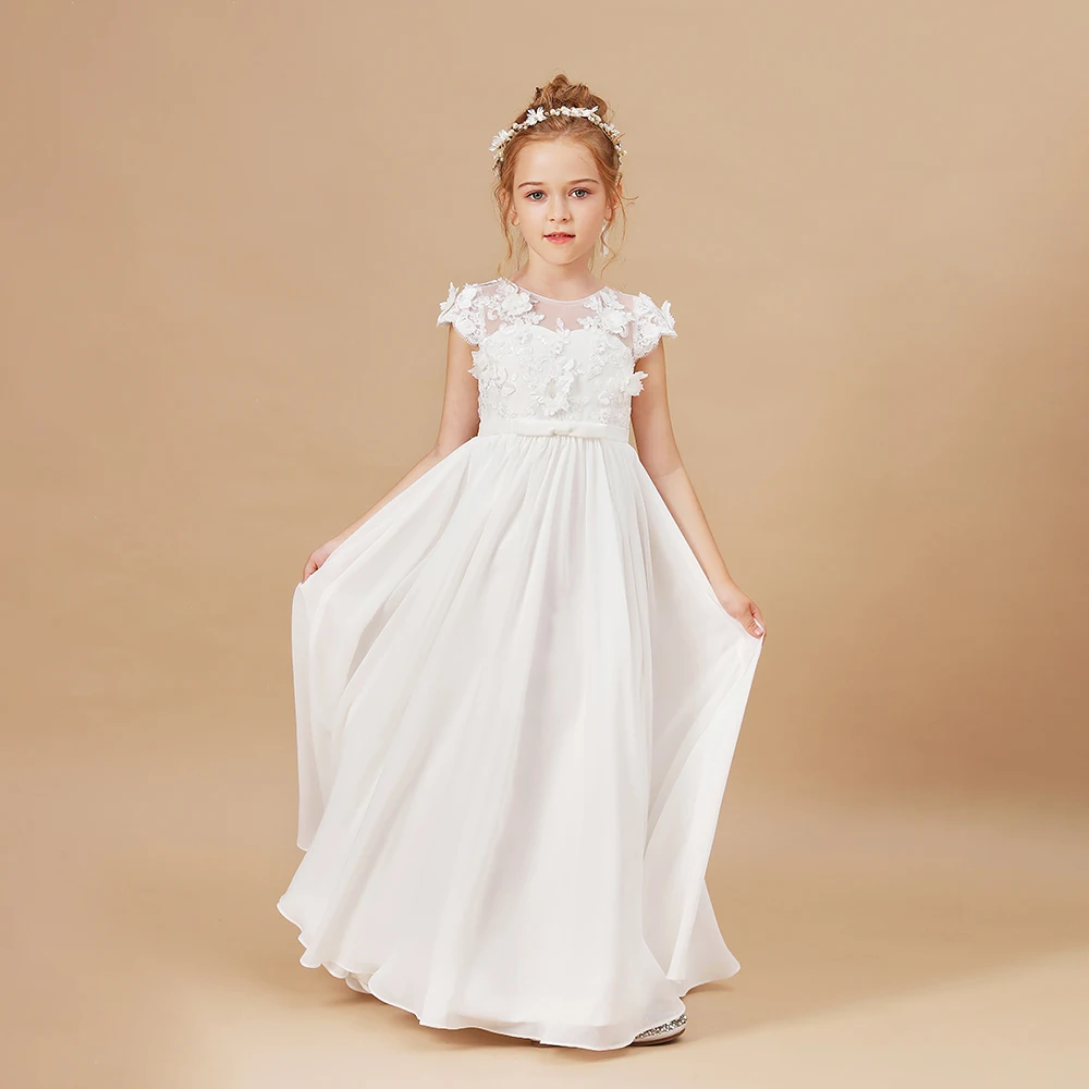 Bloem Meisje Jurken Applique Mouwloze Kids Birthday Party Pageant Jurken Bruiloften Eerste Communie Elegante Jurken 2-14T