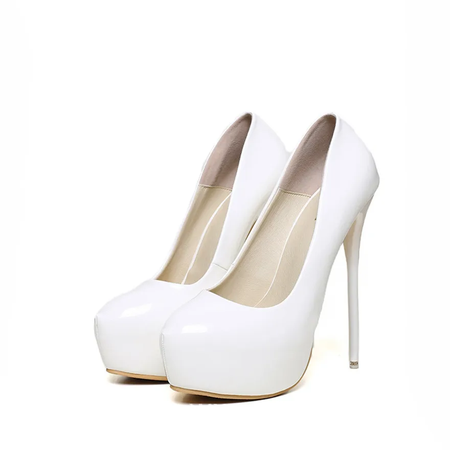 Big Size 35-47 Patent Leather Red Wedding Shoes 2024 Women Round Toe Super High Heels 16cm Pumps Sexy Platform Party Shoes Woman