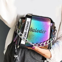 Laserowa damska torba na ramię z literami INS popularna torebka damska wakacyjne torby kurierskie z PU dla pani Design wykwintne wiadro typu Crossbody