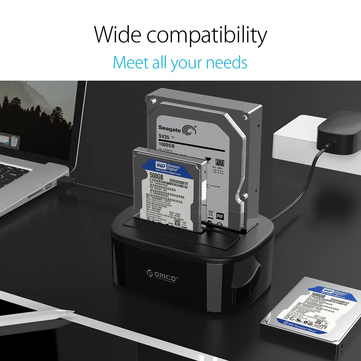 ORICO Dual-Bay HDD-Dockingstation USB 3.0 USB-C für 2,5/3,5 Zoll SATA-Festplatten Werkzeuglos für PC mit 12V/3A Netzteil – Detail 7