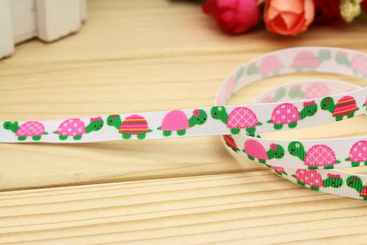 DHK 3/8'' 5yards turtle girl printed grosgrain ribbon headwear hair bow diy party decoration OEM Wholesale 9mm E1302