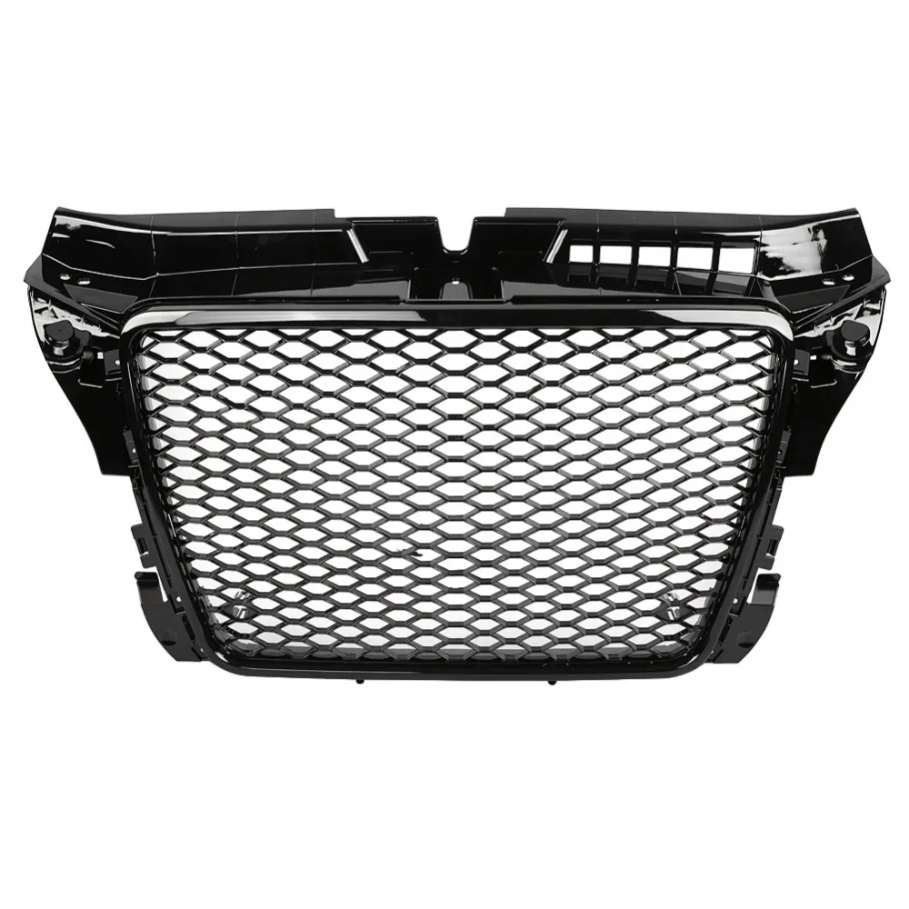 Black Front Sport Hex Mesh Hood Grill Gloss for Audi A3 S3 8P for RS3 Style ABS Radiator Chrome Front Modify Part Mesh Honeycomb