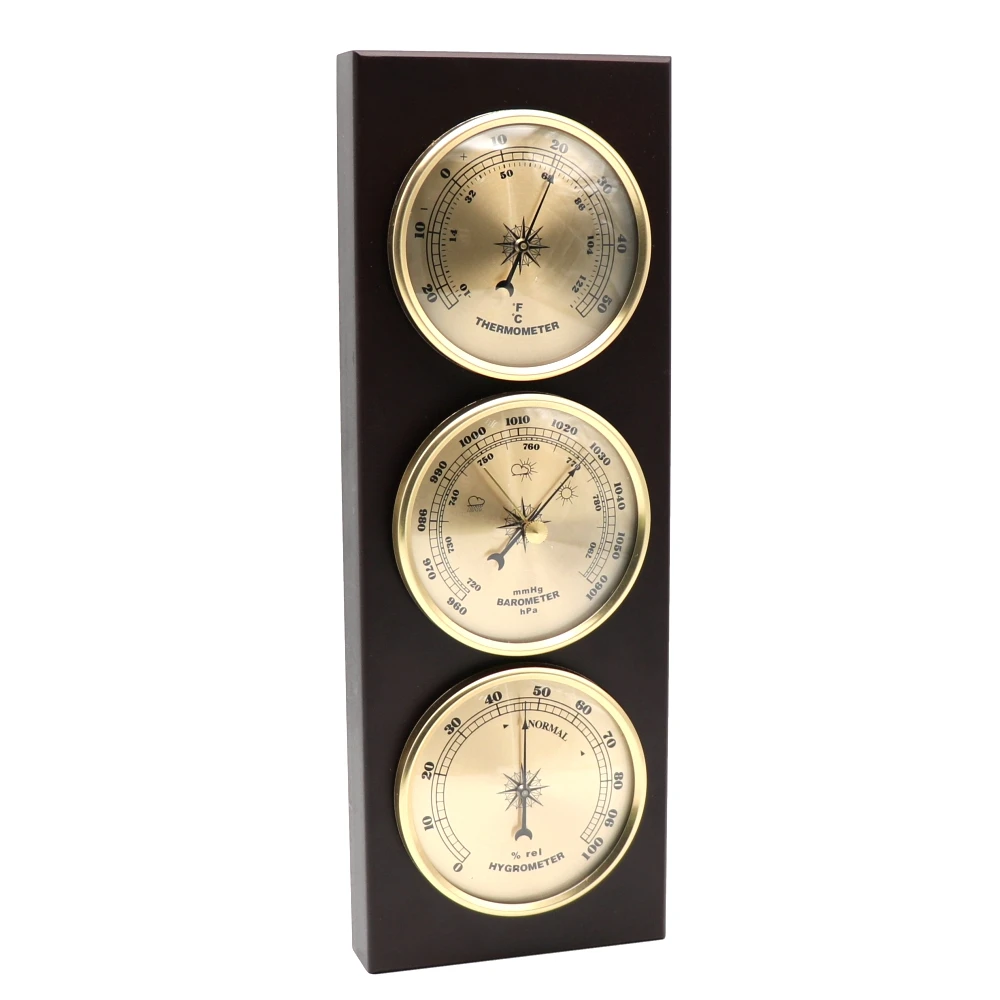 Wall Mounted Household Barometer Thermometer With Wooden Frame Base Hygrometer Weather Station Hanging No Battery Required