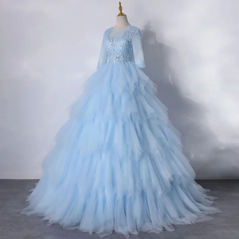 luxury light blue tutu ball gown long dress Medieval dress Renaissance gown royal dress Victoria dress