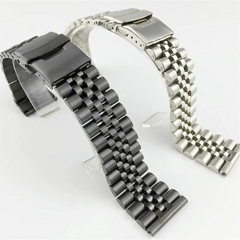 Silk Glossy Stainless Steel watchband 18mm 20mm 22mm 23mm 24mm 26mm Watch Band Double Lock Buckle Replacement Watch Strap w Tool