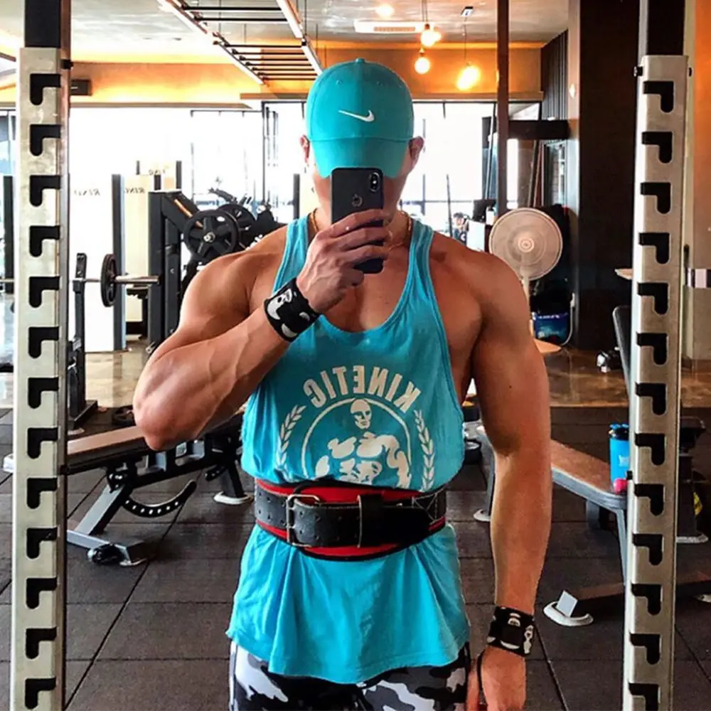 Yaz spor kolsuz gömlek erkekler vücut geliştirme Tank Top Fitness eğitim pamuk baskı atlet Stringer fanila erkek rahat yelek