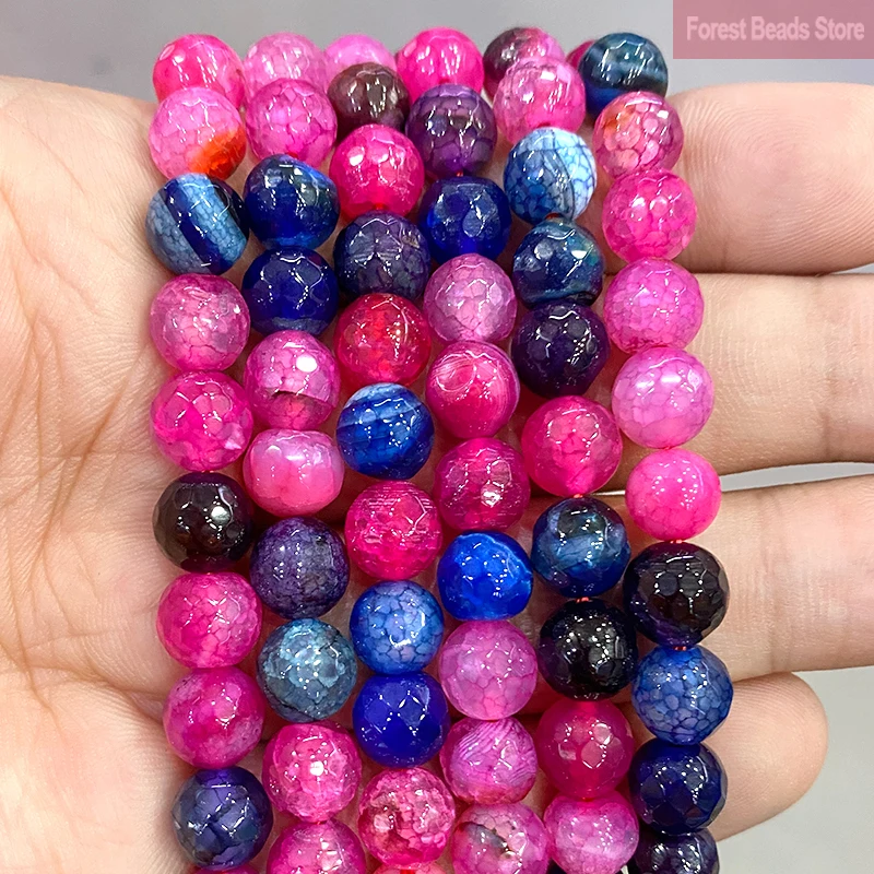 Natural Smooth Faceted Rose Pink Dream Fire Dragon Veins Agates Round Loose Beads 8mm for Handmade Jewelry Making 15\'\' Strand