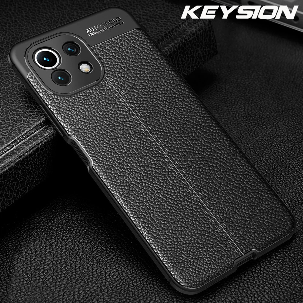 KEYSION Shockproof Case for Xiaomi Mi 11 Lite 5G NE 11i leather texture soft silicone Phone Back Cover for Xiaomi Mi 10 Lite 10T