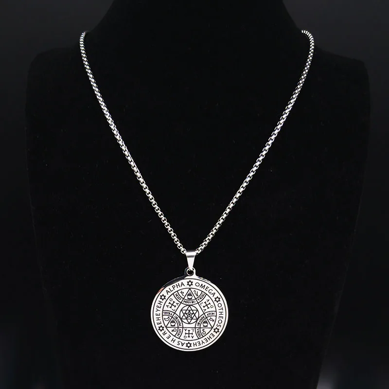 Magic Stainless Steel Necklace Mens Star of David Pendant Talisman Pentacle of Solomon Seal Necklace Jewish Jewelry Gifts N7542