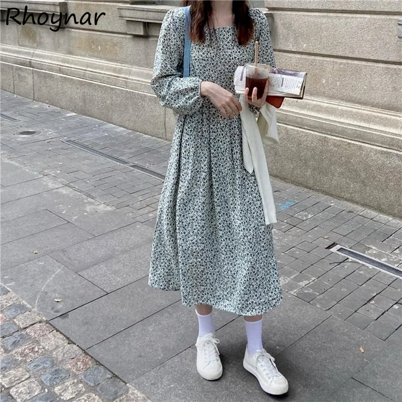 Dress Women Elegant Floral All-match Leisure Soft Breathable French Style Vintage Streetwear New Fashion Vestido Feminino Simple