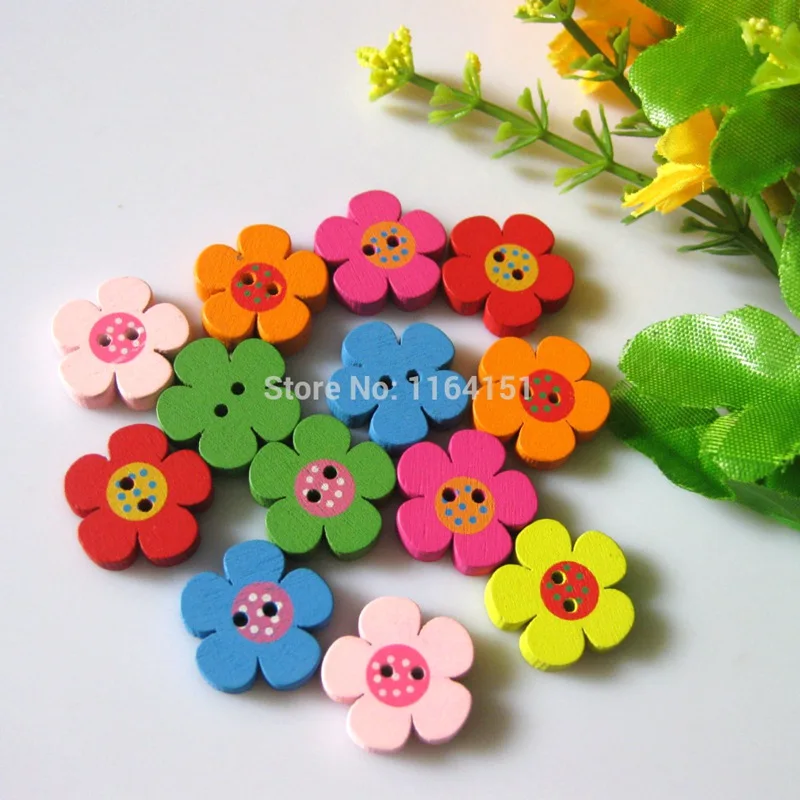 50 Stks/partij Hout Knop 20Mm Bloem Patroon Kids Leuke Losse Houten Knopen Bulk Naaien Botões Ambachtelijke Accessoires Scrapbooking