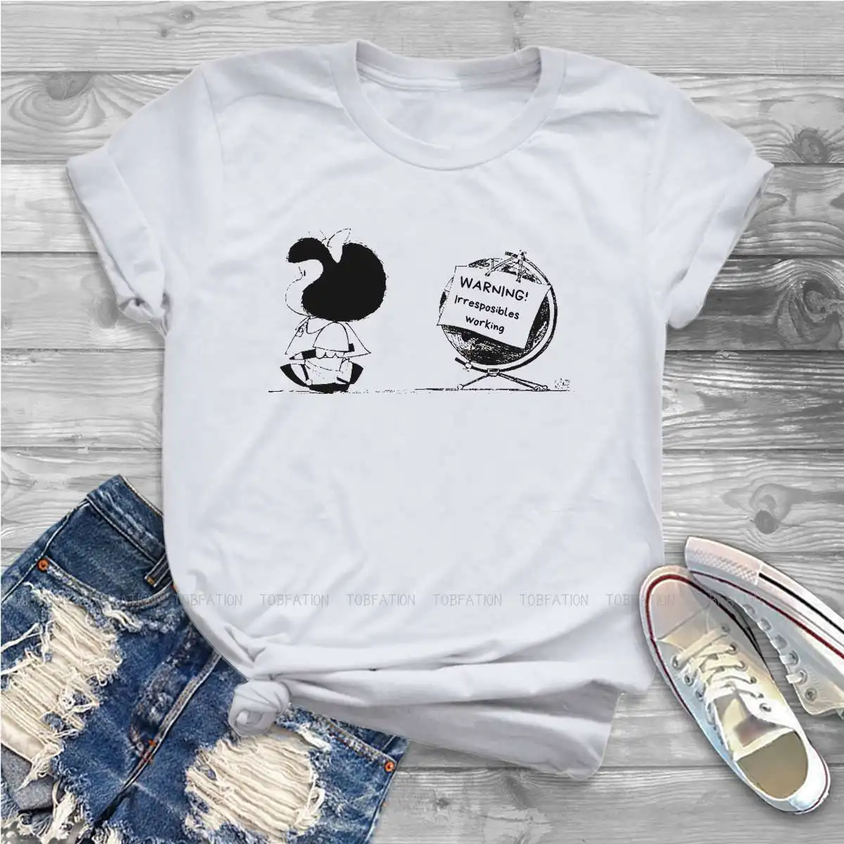 World Essential Feminine Shirts Mafalda Quino Comics Manga Girl Oversized T-shirt Goth Vintage Female Blusas