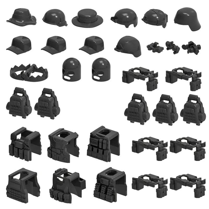 Military Weapons Building Block SWAT Soldiers Tactical Helmets Hat Vests Belt Backpack Figures Accessories Bricks Toys Kids C249