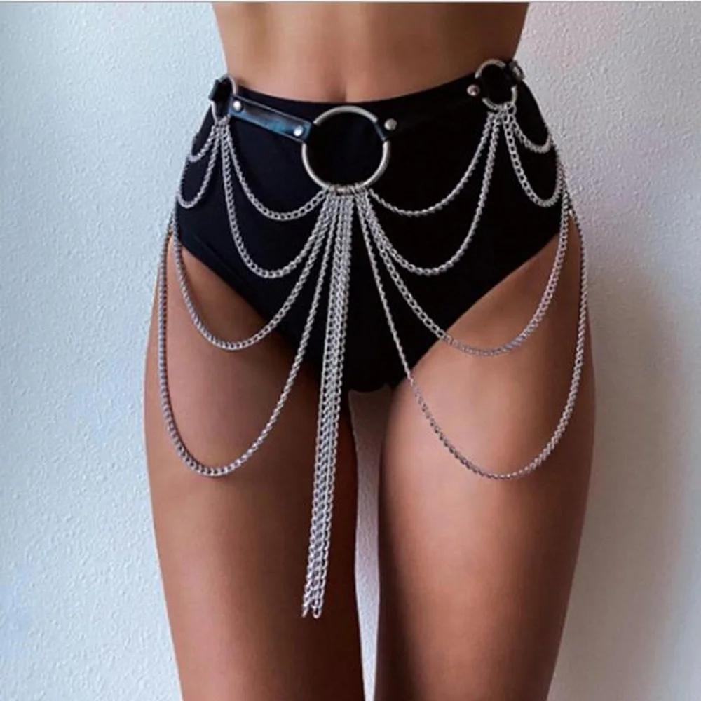 

Layered Leather Body Chain Belt Goth Sexy Skirt Punk Style Waist Accessories Strap Adjustable Festival Girls Jewelry