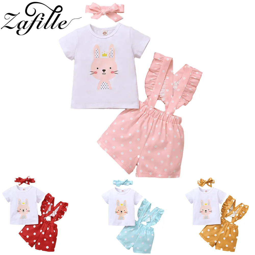 

ZAFILLE Baby Girl Outfits Set Pink Cute Rabbit Clothes For Newborns White Top+Polka Dots Overalls Toddler Infant Girl Clothing