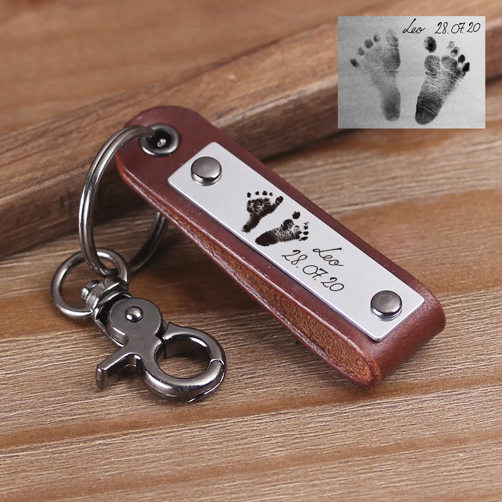 

Vintage Genuine Leather Key Holder - Custom Latitude Longitude Key ring - Can Be Personalized With Your Handwriting