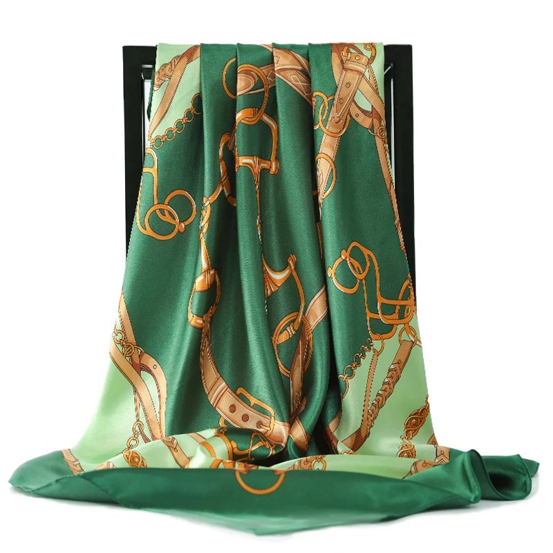 90*90 cm Zijden Sjaals Vrouwen Foulard Satijn Vierkante Kop Hijab Dames Luxe Merk Sjaals Bandana Grote wrap bandana uitlaat pareo