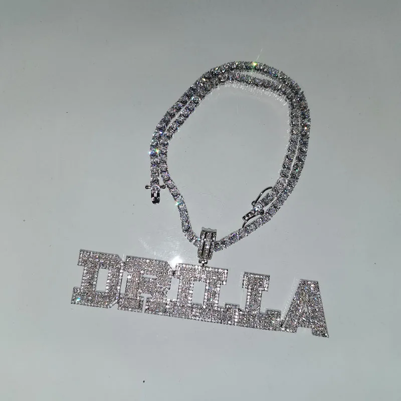 Custom Name Necklace AAAA Zirconia Baguette Letters Chain Pendant Necklaces For Men Women Hip Hop Jewelry