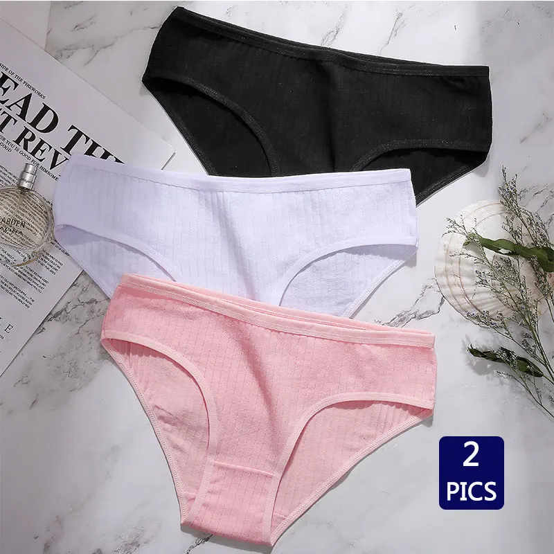 

Women 2PCS M-XL Cotton Panties Lingerie Female Underwear Sexy Breathable Dirt-resistant Solid Cozy Ladies Stretch Underpants