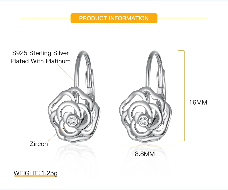 S925 Sterling Silver Romantic Sweet Small Hollow Plant Flower Simple Zircon Hoop Earrings for Women Girls Party Jewelry Gift