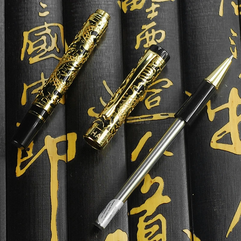 Imagem -05 - Jinhao 5000 Vintage Metal Rollerball Caneta Dragão Textura Escultura Preto & Dourado Negócio para Escritório Escola Suprimentos