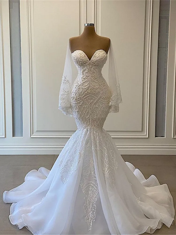 Vestidos de casamento de sereia de renda sem costas sexy 2022 vestido de noiva romântico querida pescoço vestidos de casamento robe de mariage