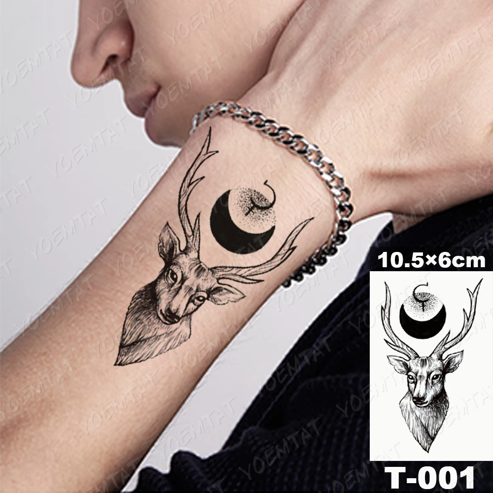 Waterproof Temporary Tattoo Sticker Moth Butterfly Wolf Snake Deer Panda Animal Flash Tatto Women Men Kids Body Art Fake Tattoos