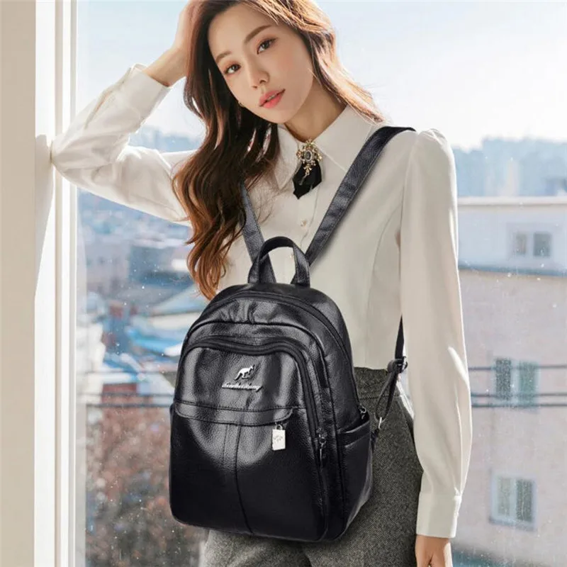 Genuine Leather Backpack Female 2023 New Fashion Mother Student Backpacks Soft Leather Large Capacity Travel Bag Bolso Mujer