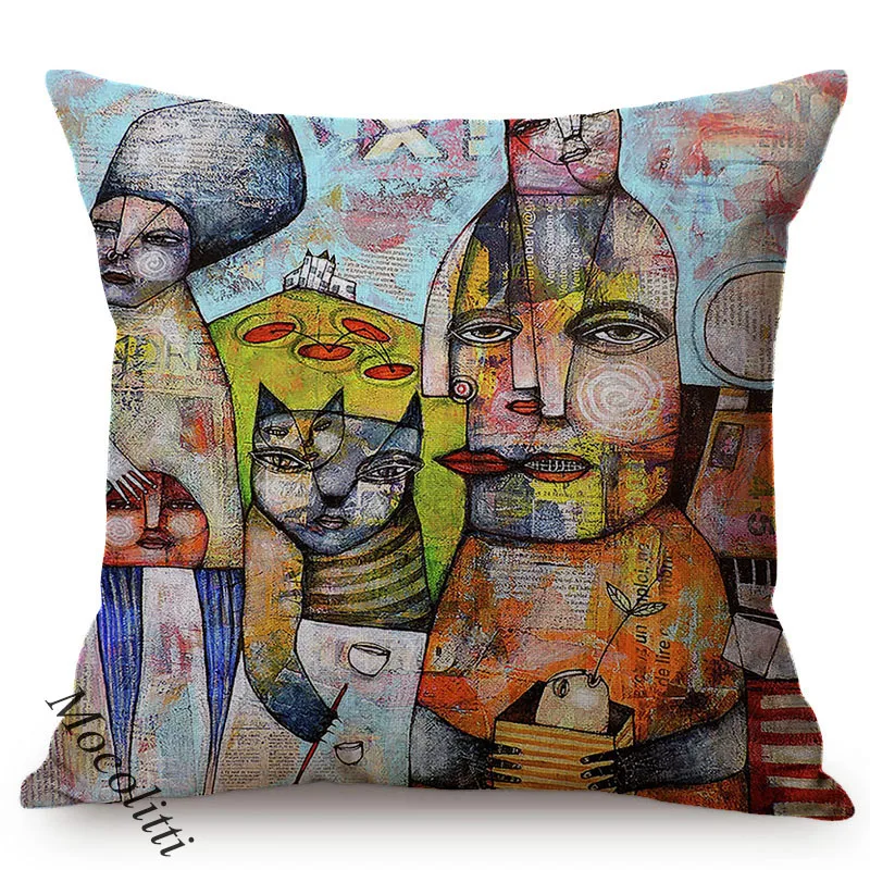 Modern Art Abstract Impressionism Showroom Decoration Sofa Pillow Case Nordic Folk Hand-Painted Oil Painting Style Cushion Cover