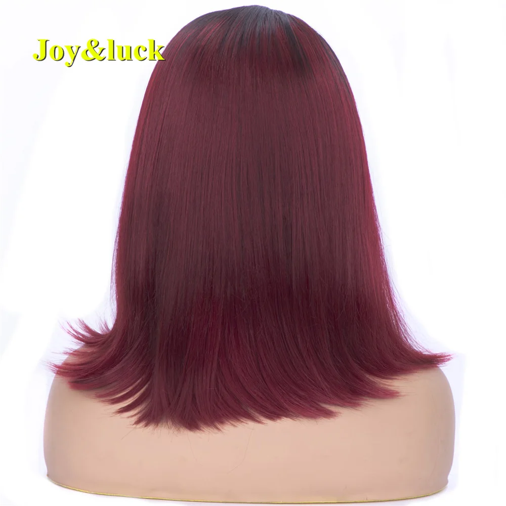 Synthetic Hair Headband Wig Short Bob Silky Straight Dark Root Burgundy Color Black Flat Headband Wigs For Women Daily Use