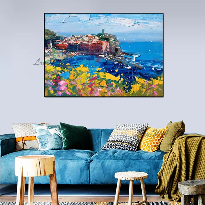 

Frameless Seaside Landscape Oil Painting 100% Handmade Paintings Wall Art Home Decor Picture Modern Oil Painting Knife Style Art