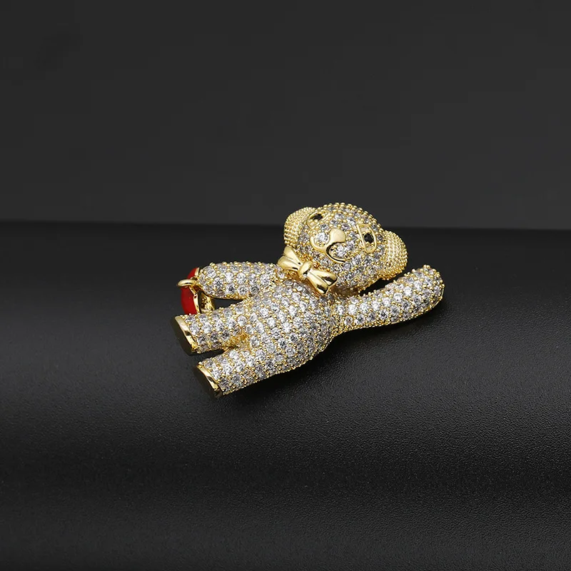 Lovely Bear Zircon Brooches for Women Sweet Teddy Holding Red Heart Enamel Pins Bow knot Brooch Vintage Animal Jewelry Broche
