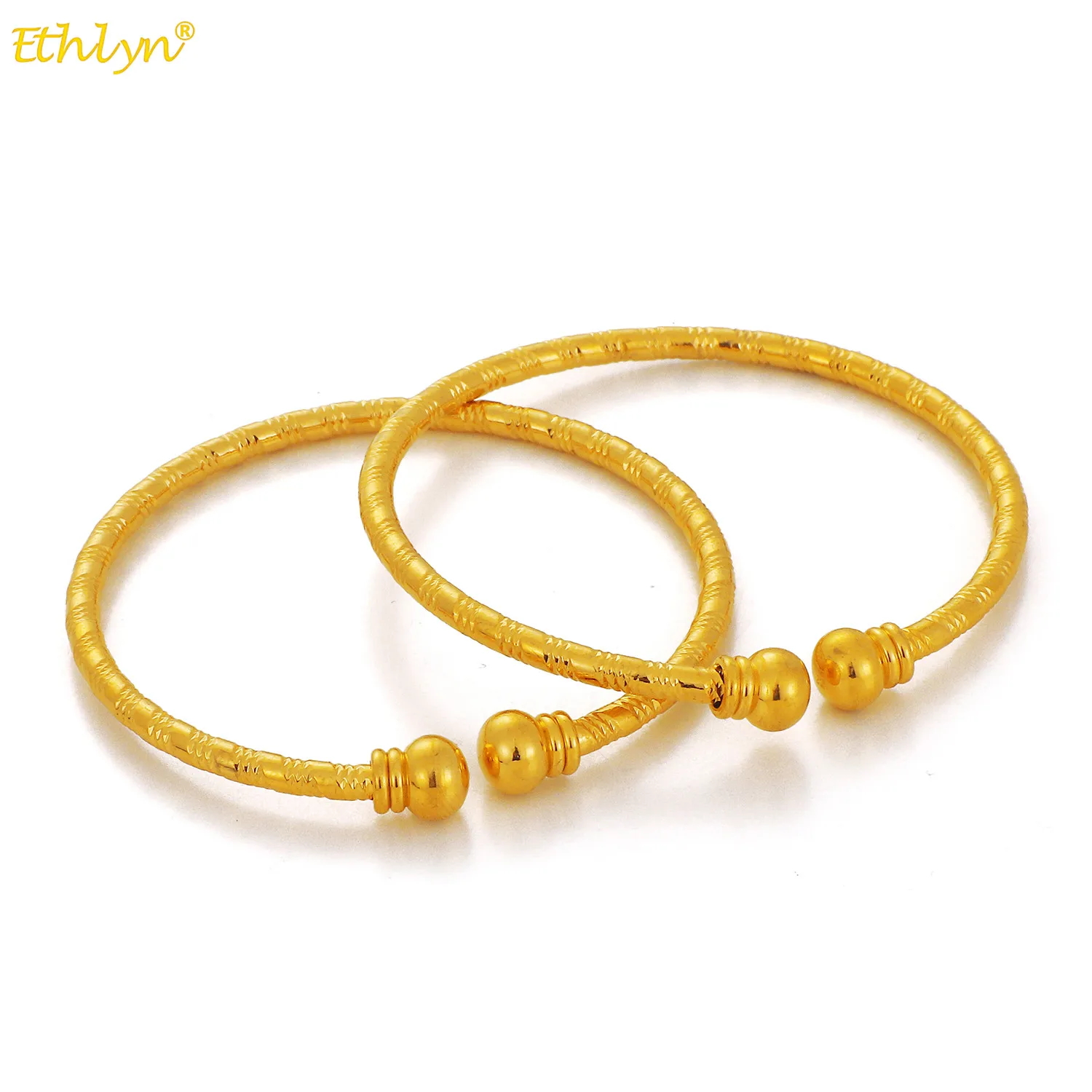 Ethlyn 2Pcs/Lot Fashion  Gold Color Children Kids Girl Boys Beads Bracelet Toddlers Small Bangle Party Jewelry Gifts MY114