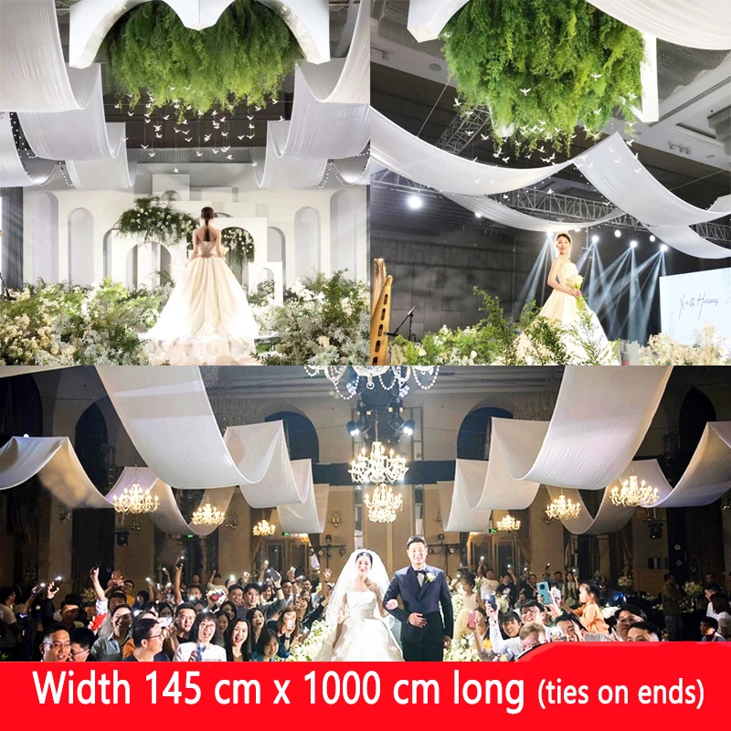 

10M Long 145CM Width Ceiling Drapery Solid Ice Silk Curtain Panel Roof Canopy Decoration Draping Fabric Wedding Decoration Hotel