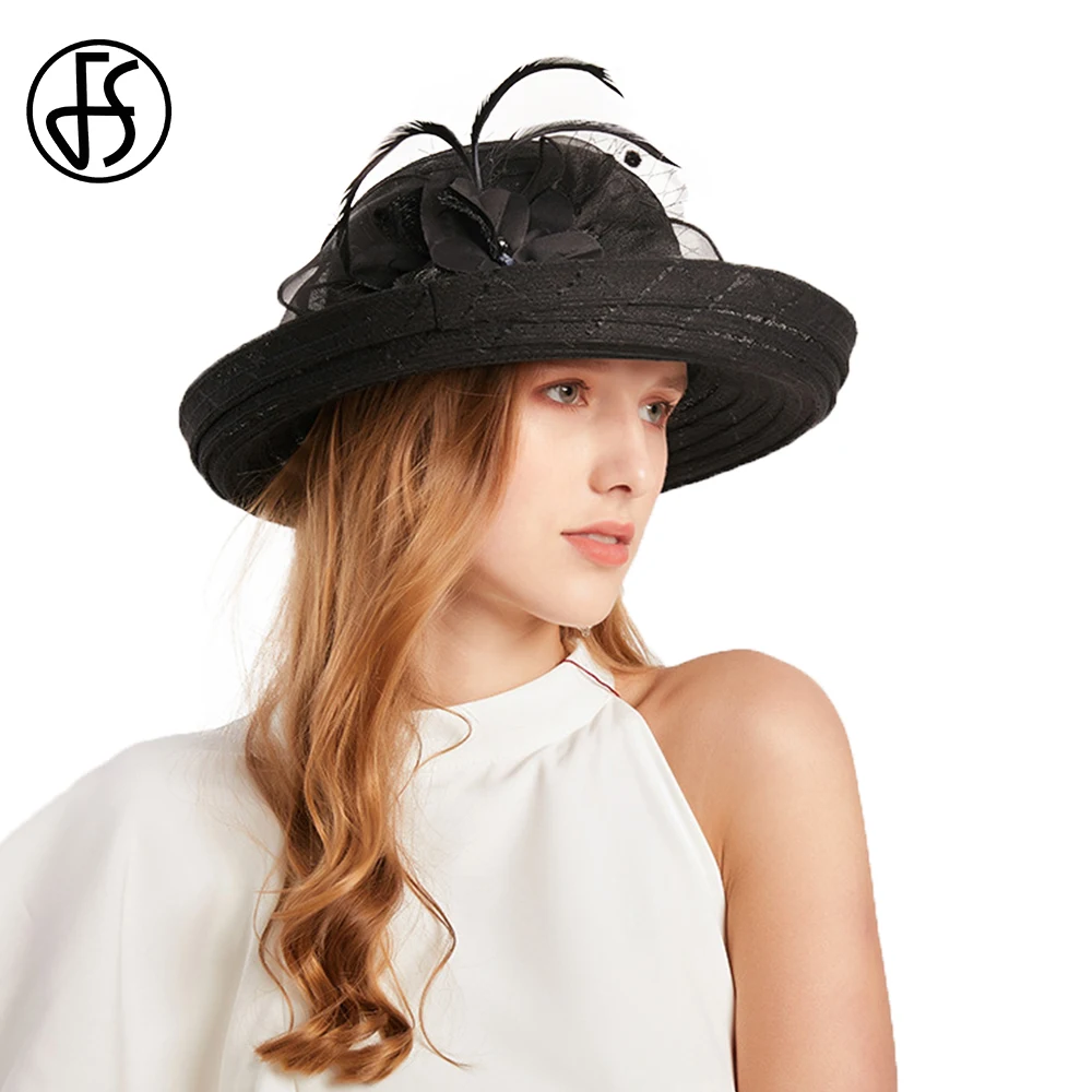 FS Summer Wide Brim Bucket Hat For Women Ladies White Bowknot Church Hats Luxury Organza Fedoras Beach Sunshade Derby Hats 2026