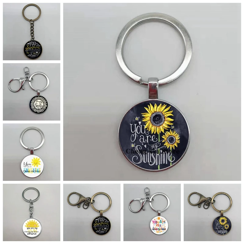 Новый-брелок-выпуклый-Круглый-Стеклянный-брелок-you-are-my-sunshine-мужской-и-женский-брелок-в-подарок