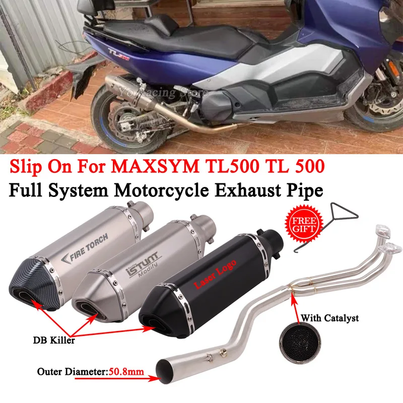 

For MAXSYM TL500 TL 500 Full System Motorcycle Exhaust Escape Modified Middle Link Pipe Connecting 51mm Moto Muffler DB Killer