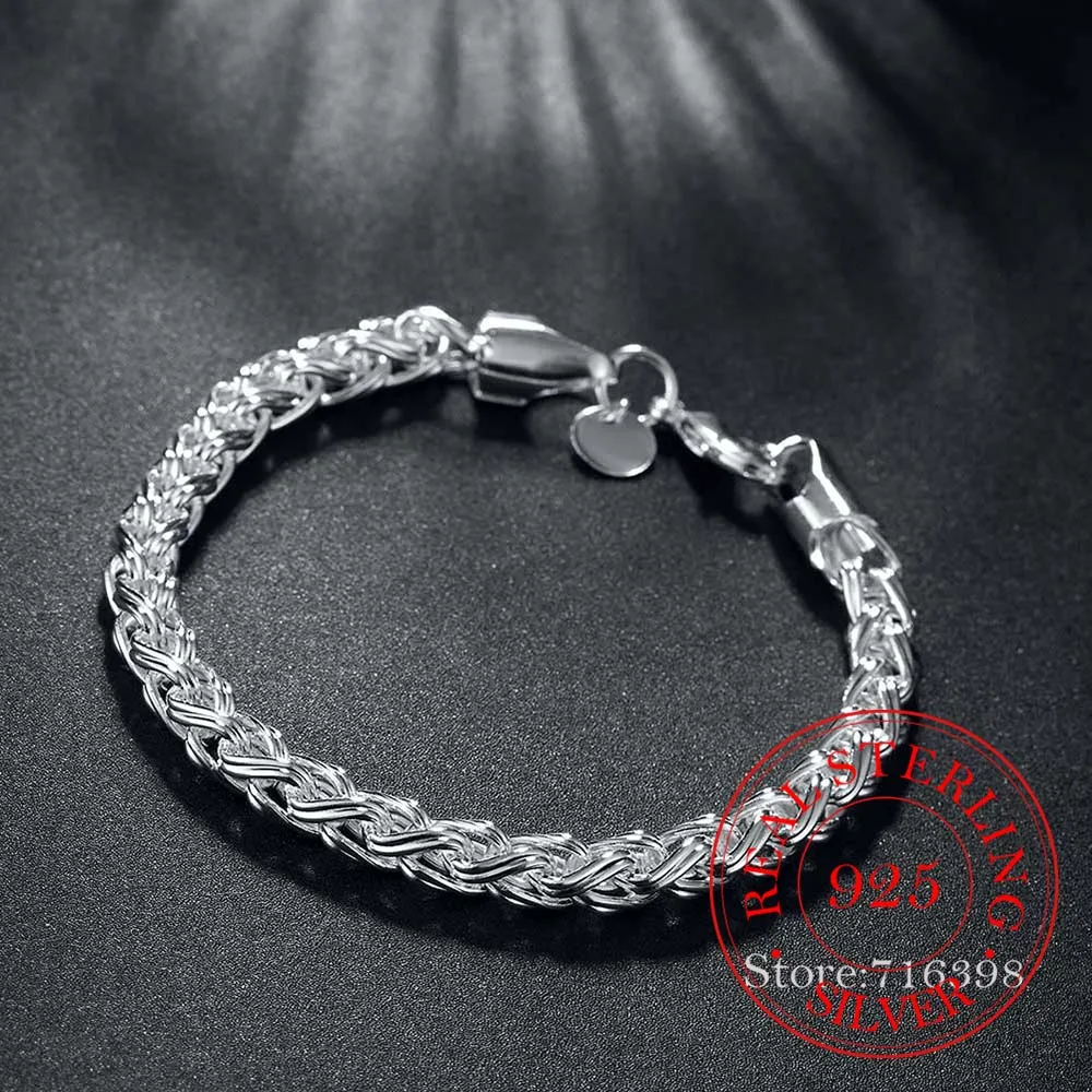 Real Original 925 Silver Bracelets Simple Twist Round Chain Bracelets Bangle For Men Women Fine Men Jewelry Gift Good Quality