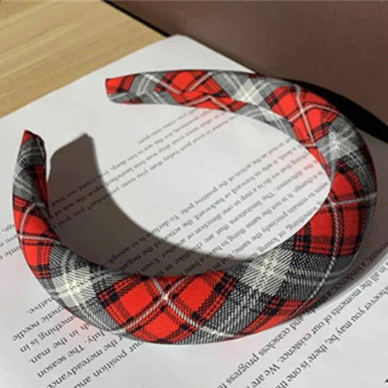 Wine Red Plaids Padded Headband for Women Hair Accessories Thick Sponge Hairband Adults Headdress Make Up Head Band Hair Hoop