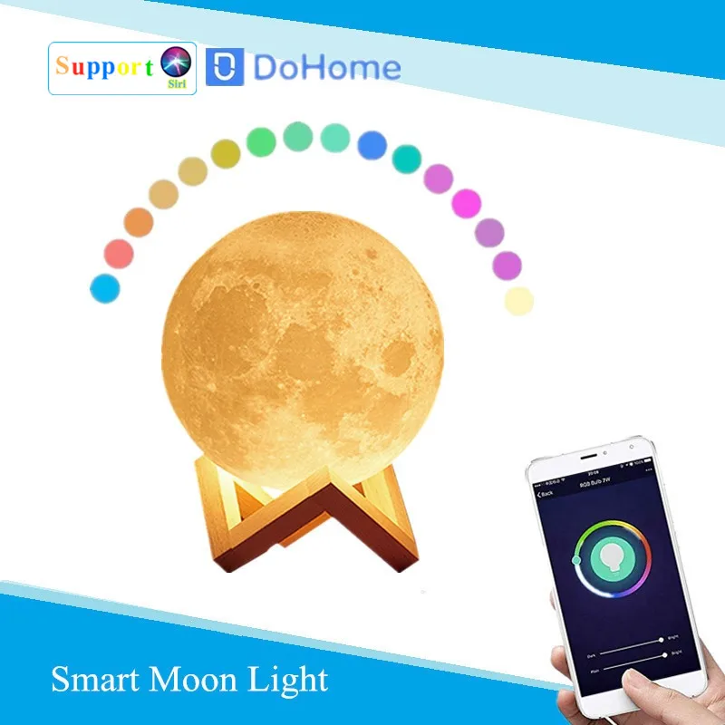 Dohome WiFi الذكية القمر ضوء دعم سيري القمر مصباح LED ضوء الليل تغيير ملون يعتم ثلاثية الأبعاد الإبداعية القمر مصباح الجدول مصباح