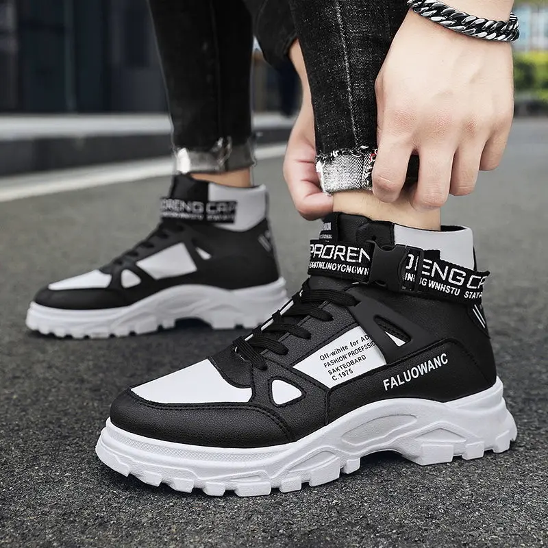 2021 New Autumn and Winter Men's High Top Platform with Velvet Warm Boots Men's Fashion British Anti Slip Casual Cotton Shoes