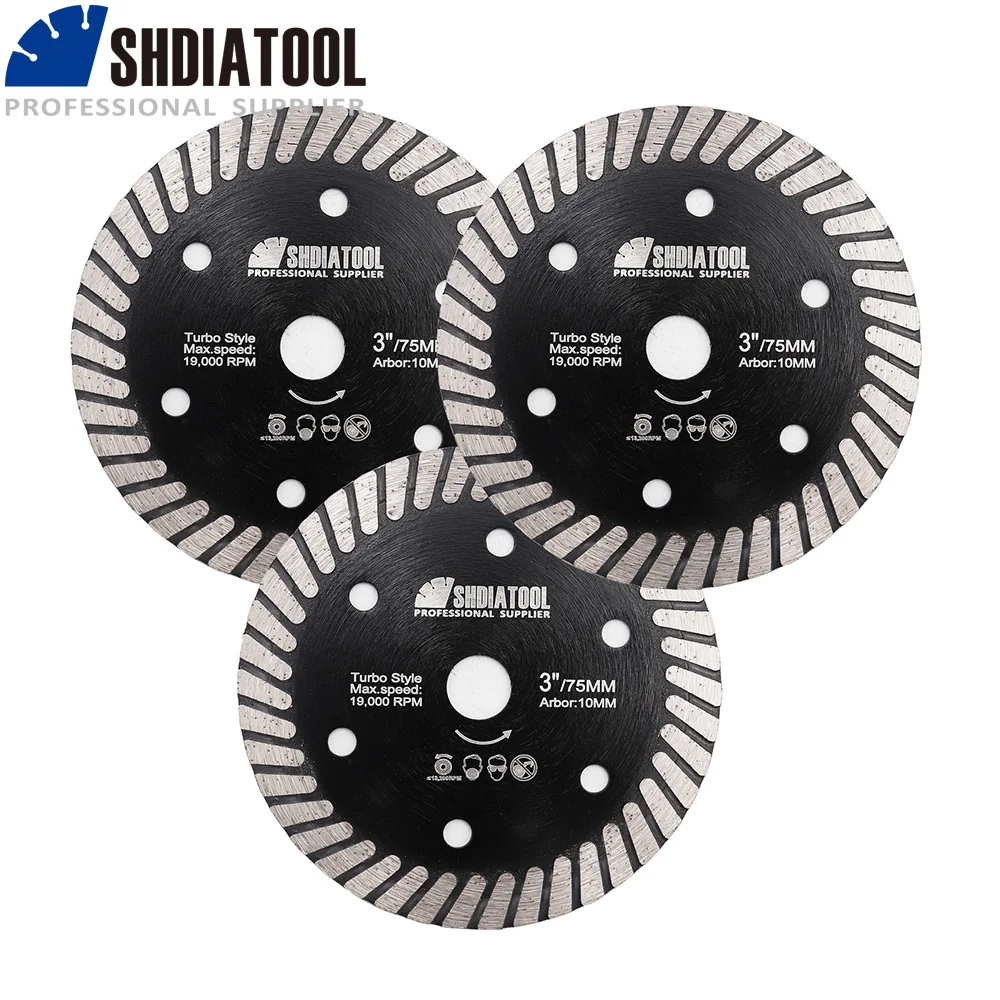 SHDIATOOL 2 قطعة/المجموعة 3 "الماس السيراميك توربو أسطوانة تقطيع 75 مللي متر Tickness 1.1 مللي متر ل بلاط مزجج السيراميك الصلب الخزف المنشار شفرة