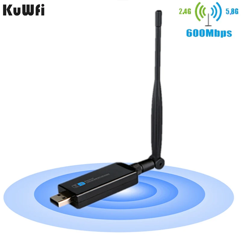 KuWFi 600Mbps USB WiFi Adapter 2.4/5Ghz 5dBi Wifi Antenna Wireless External Receiver WiFi Dongle for PC/Laptop/Desktop